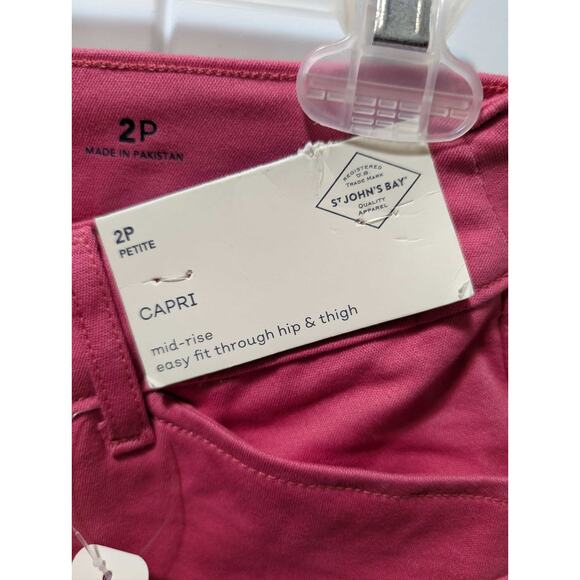 NEW! St. Johns Bay Womens 2P Capri Pants Pink Mid Rise Stretch Slender Security - Picture 5 of 7